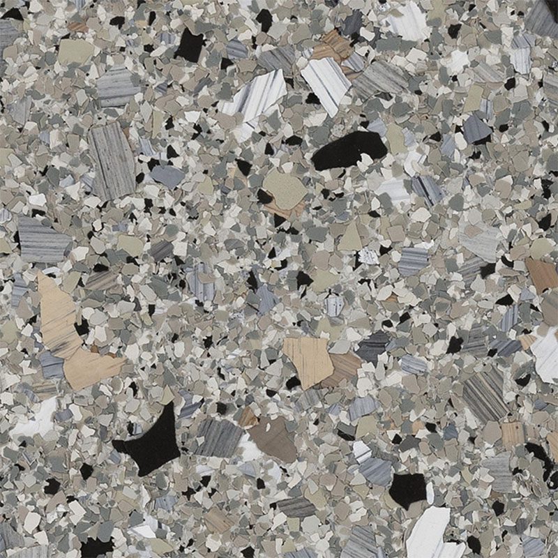 Shale finish for garage flooring, featuring a blend of gray, black, and beige tones with textured stone-like appearance, part of Gear Up Garage's Stone Series color options.